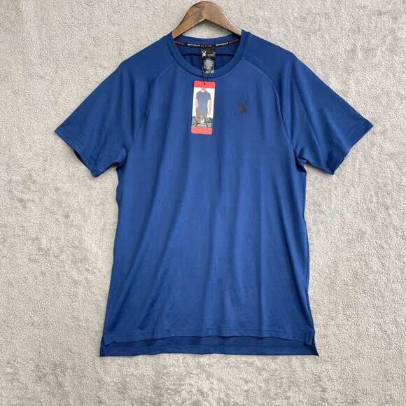 NEW Spyder Active Men's M Blue Short Sleeve Performance T-Shirt Polyester G53 - Picture 1 of 7